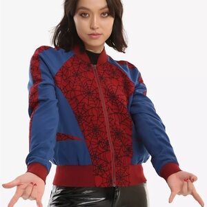 Her Universe Marvel Spider-Man Girls Satin Bomber Jacket Spider Web Cosplay